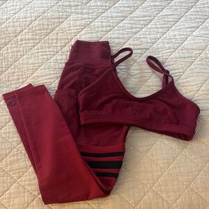 Bombshell sportswear - thigh high burgundy black leggings and bra